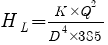 Formula for [H_L] = {[K] * [Q]^2} / {[D]^4 * 385}